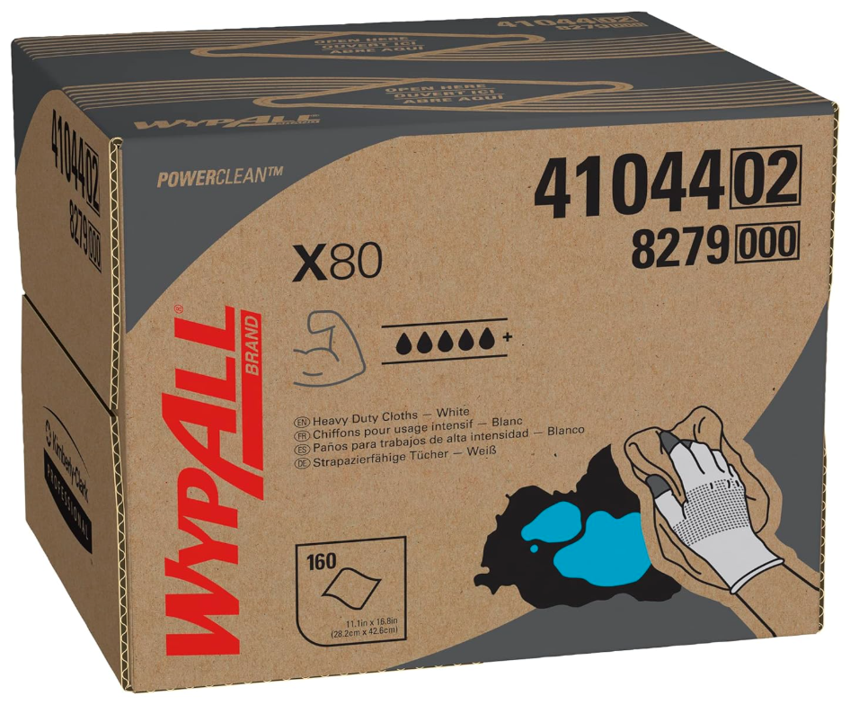 WIPES, MULTIPURPOSE, WYPALL POWERCLEAN X80, WHITE, DURABLE, 160/CT LARGE